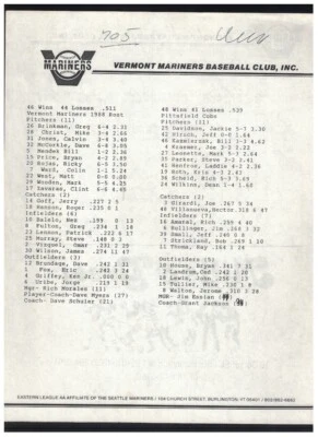 Ken Griffey Jr. Vermont Mariners 1988 Roster Sheet and Scorecard READ - Image 1 of 4