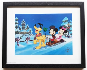 DISNEY ART MICKEY MINNIE MOUSE LE PLUTO SLED CHRISTMAS 1999 LITHO COLLECTION - Picture 1 of 1