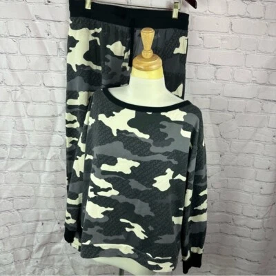 Moletom camuflado preto cinza DKNY combinando mistura de algodão joggers - Imagem 1 de 4