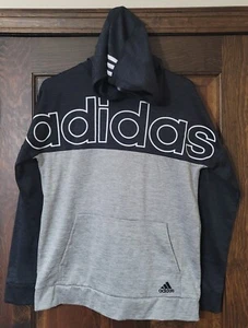 Adidas Unisex Kid's Black Grey Long Sleeve Hooded Sweatshirt XL 18-20 - Picture 1 of 11