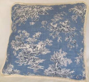 Fresh Farm French Country Reverse Toile Blue Ivory Pillow Cottage Delft - Picture 1 of 1