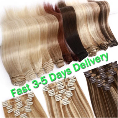 CLEARANCE 100% Real Hair Clip In Remy Human Hair Extensions Full Head 8-26In AU - image 1 of 4
