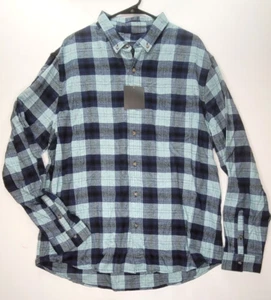 14th & Union Shirt Mens Sz 2XL Long Sleeve Button Up Plaid Flannel Blue - Picture 1 of 4