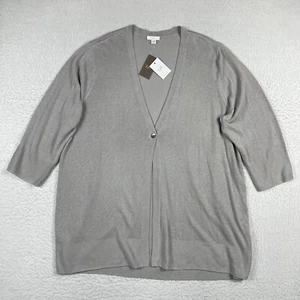 J Jill Sweater Womens Size 2X Gray 3/4 Sleeve Cardigan Knit Casual Career Top - Picture 1 of 15