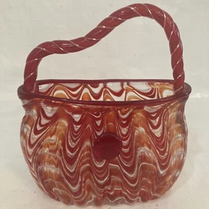 Vintage Pier 1 mundgeblasene Glas Geldbörse Handtasche Vase Übertopf rot weiß orange !!! - Bild 1 von 9