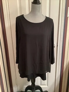 Chico’s Easywear Top Shirt 3 XL 3/4 Sleeve Scoop Neck Black Layered - Picture 1 of 12