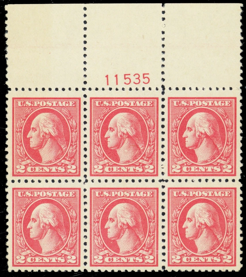 528, Mint 2¢ XF LH Top Plate Block of Six CV $100.00 - Stuart Katz - Image 1 of 1