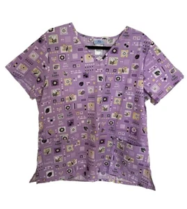 SB SCRUBS top nurse medical vet bumble bee flowers purple v-neck double pocket L - Picture 1 of 21