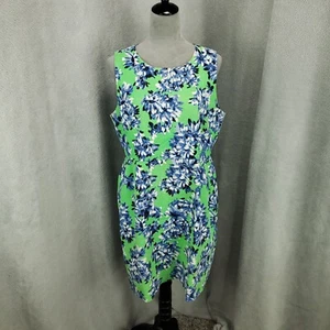 J Crew Dress Womens 14 Green Blue Floral Mini Shift Lined Back Zip - Picture 1 of 10