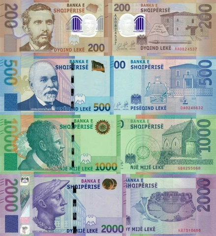 Albania 4 PCS Set: 200, 500, 1000 & 2000 Leke (2017-2020) - All P-New UNC Cover