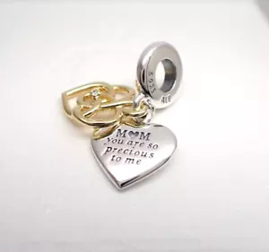 Authentic Pandora #763237C01 Engravable Mom Double Dangle Charm Shine - Picture 1 of 3