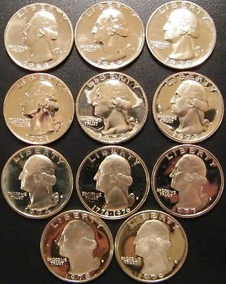 1968-1979 S Washington Quarter Proof Run 11 Coin Set US Mint  minor issues - Image 1 of 4