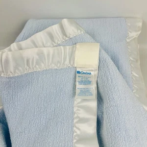Vtg Carters Baby Blanket Blue Satin Trim 36x50” 100% Cotton Made In USA - Picture 1 of 4