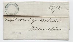 1841 Richmond Railroad black CDS stampless letter to Philadelphia [7009.13] - Foto 1 di 3