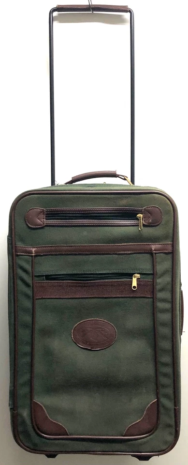 MALETA EQUIPAJE RODANTE ORVIS VINTAGE CLÁSICA VERDE CON RIBETE MARRÓN 22" Foto 1 de 4