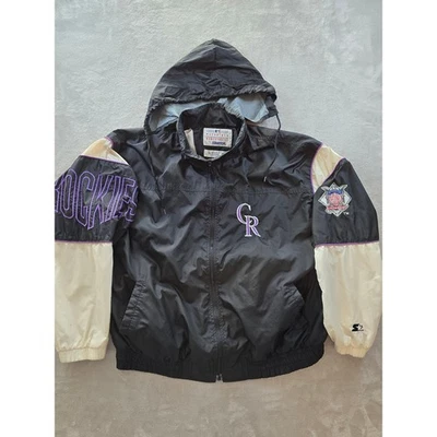 Jaqueta masculina vintage Colorado Rockies XL zíper completo iniciante náilon com capuz *Leia - Imagem 1 de 4