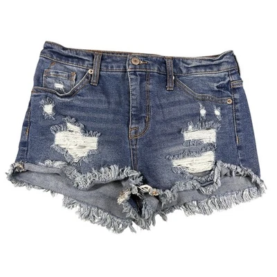 Женские джинсовые шорты Mossimo Supply Co 6 с высокой талией искусственно состаренный потертый подол джинсовая ткань - Изображение 1 из 4