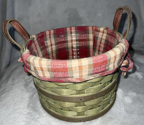 2005 Longaberger Round Medium Bushel Basket Sage Green Liner Protector 7” Dia Cover