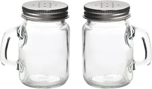 Glass Mason Jar Salt & Pepper Shaker Set – 4oz, Handles & Silver Lids, Easy Refi - Picture 1 of 7