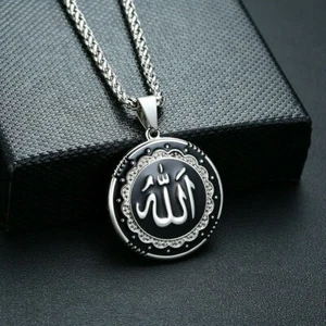 Muslim Men Islamic God Allah Pendant Silver Gold Plated Necklace Stainless Steel - Picture 1 of 9