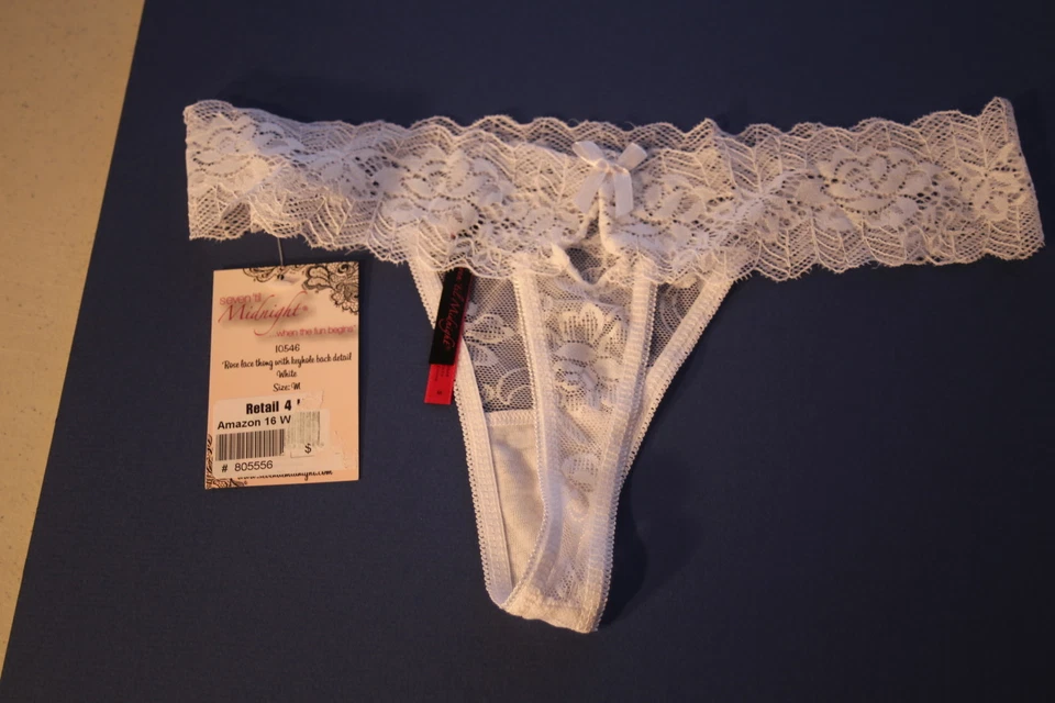 Calcinha tanga de renda rosa Seven Til Midnight nova com etiquetas, branca tamanho médio - Imagem 1 de 1