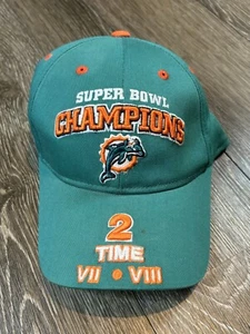 NFL Miami Dolphins Two Time Super Bowl Champions VII VIII Green Adjustable Hat - Picture 1 of 6