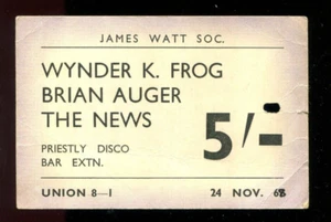 BRIAN AUGER /  WYNDER K. FROG / THE NEWS :  original UK 1968 Gig ticket - Bild 1 von 2