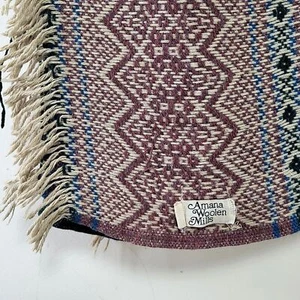Vtg Amana Woolen Mills Blanket Throw Wool Aztec Southwest Stripe 54" x 60" FLAW - Picture 1 of 8