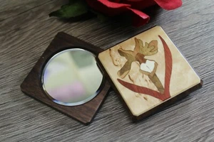 Compact Mirror Purse Double Mirror Hand Pocket Marquetry Mountain Handmade - Picture 1 of 5