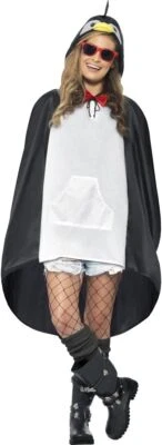 Poncho de fiesta de pingüino unisex para adultos Smiffys, bolso con cordón, ponchos de fiesta, seriou Foto 1 de 3