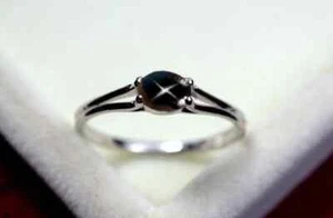 5x7mm Black Star Ring in 925 Sterling Silver Ring Black Sapphire Star Ring - Picture 1 of 3
