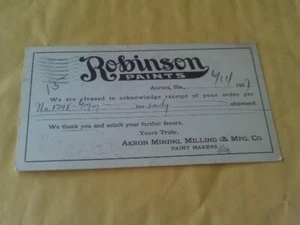 SELTENE POSTKARTE 1907 ROBINSON FARBENMACHER AKRON BERGBAU MÜHLE AURORA ILLINOIS - Bild 1 von 2