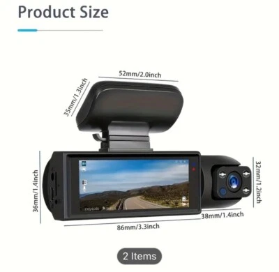 1080P Dual camera Dash Cam For cars With IR Night Vision; Loop recording - Immagine 1 di 4