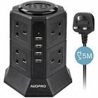AUOPRO Vertical Power Socket with 8 Outlets and 4 USB 4.5A - 5M Lead