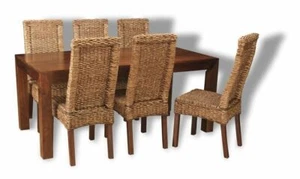 SOLID MANGO WOOD DAKOTA DINING TABLE & 6 RATTAN CHAIRS (4 STYLES) NEW FURNITURE - Picture 1 of 5