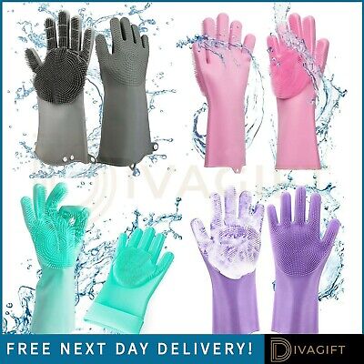 Washing Up Gloves Household Silicone Rubber Dish Washing Scrubber Cleaning UK • 4.99£