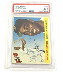 1955 Monte Irvin Topps handsignierte Baseballkarte #100 bewertet PSA/DNA 3 mit AUTO 9 - Bild 1 von 4