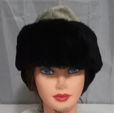 VINTAGE B. ALTMAN & CO. UNISEX RUSSIAN COSSACK HAT BLACK FUR & GRAY SUEDE SIZE M - Image 1 of 4