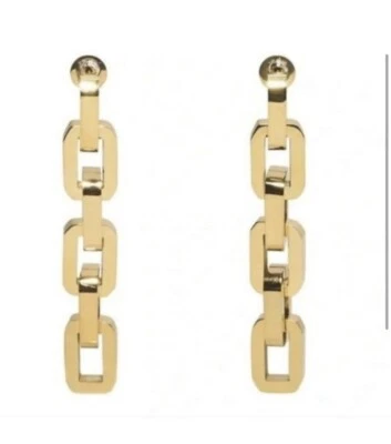 Eddie Borgo Supra Chain Link Earrings 12k Gold Plated 2” Drop Signed New - Image 1 of 4