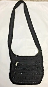 Bolso de mano Lina 100 % polipropilano negro lentejuelas crochet crossover PO 3991-1V - Imagen 1 de 5