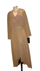 Albertson's Beige Madre de la Novia Fluido Boda Conjunto Maxi y Encogerse de hombros Talla 16 - Imagen 1 de 19