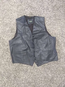 IRVINE PARK Leather Motorcycle Vest XL Mens Vtg Black Leather BIKER Vest - Picture 1 of 11