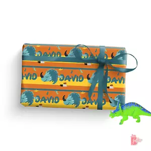 Personalized Gift Wrapping Paper with Name Dinosaur T-rex Party Theme Gift Wrap - Picture 1 of 12