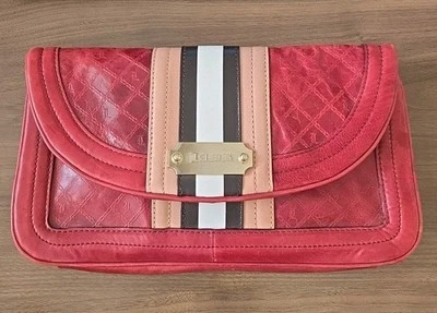 Bolso sin asas L.A.M.B acolchado de cuero a rayas en bayas vintage Y2K excelente estado de colección Foto 1 de 4