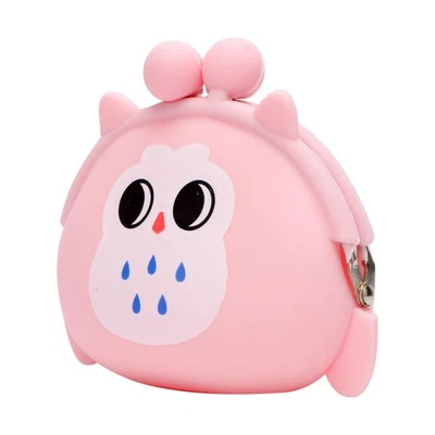 Kawaii Cartoon Animal Silicone Jelly Coin Purse Mini portefeuille - rose (hibou) - Photo 1/4