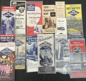 Vintage 1930’s - 60’s GREYHOUND & GRAY LINE Brochures Timetables BUS TOURS - Picture 1 of 8