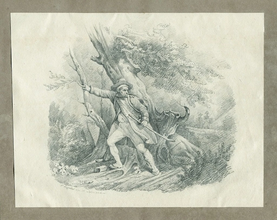 Jacques Auguste REGNIER 1787-1860- Homme surpris par la patrouille Dessin ancien - Photo 1/1