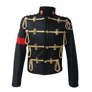 Michael Jackson Royal Black Leather Military Jacket, Golden Braid Accents - Picture 1 of 7