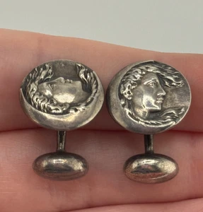 Antique Sterling Silver Art Nouveau Woman in Moon Cufflinks READ - Picture 1 of 15