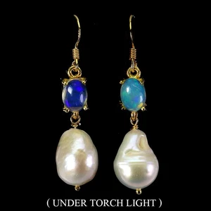 925 Sterling Silver Earrings Oval Fire Opal 8x6mm Pearl Natural Gemstone Jewelry - Picture 1 of 14